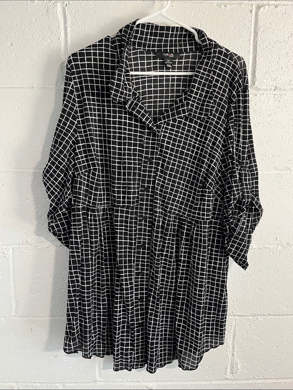 Style & Co Button-Front Babydoll Blouse- 3X